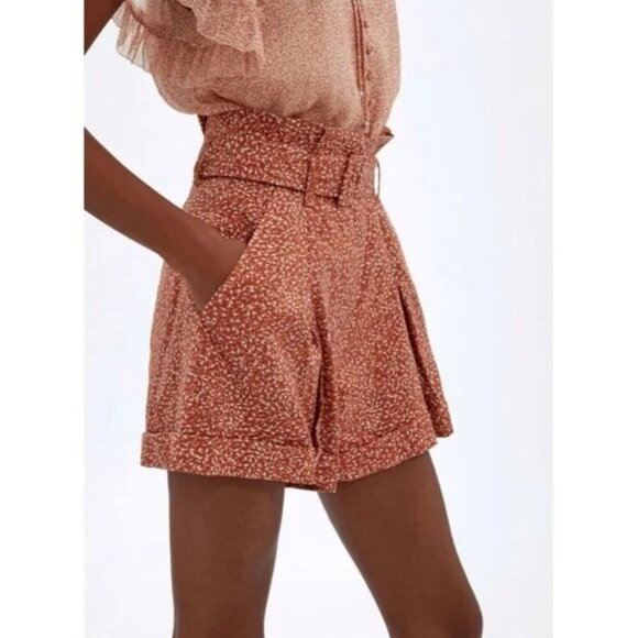 Jonathan Simkhai Lillian Shorts Size 8 Linen Blend in Cayenne Abstract Floral - Picture 15 of 15